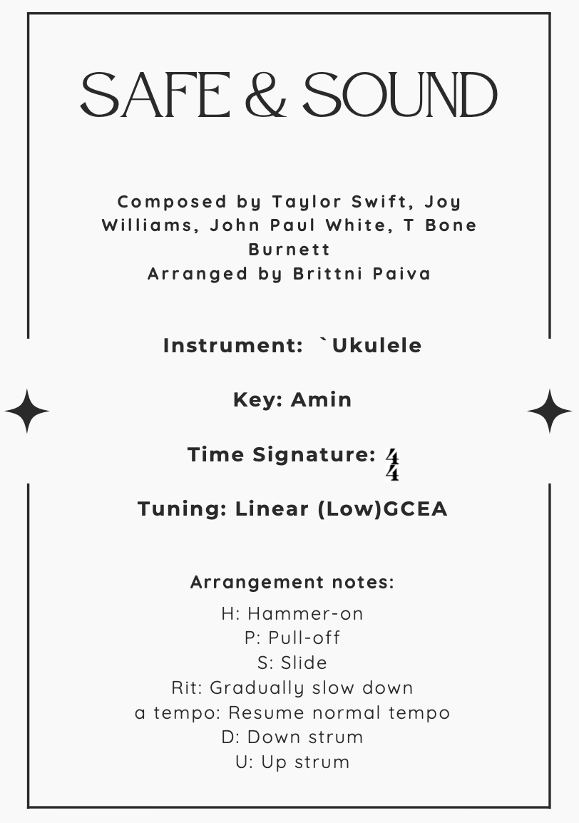 [Free Ukulele Tab] "Safe & Sound" - Brittni Paiva