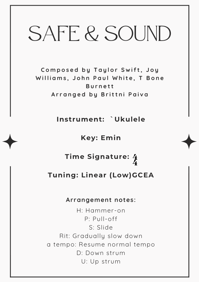 [Free Ukulele Tab] "Safe & Sound" - Brittni Paiva