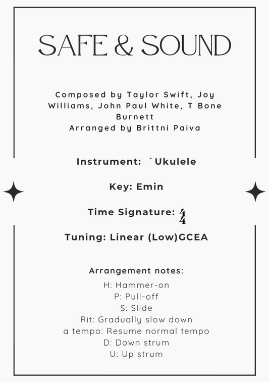 [Free Ukulele Tab] "Safe & Sound" - Brittni Paiva
