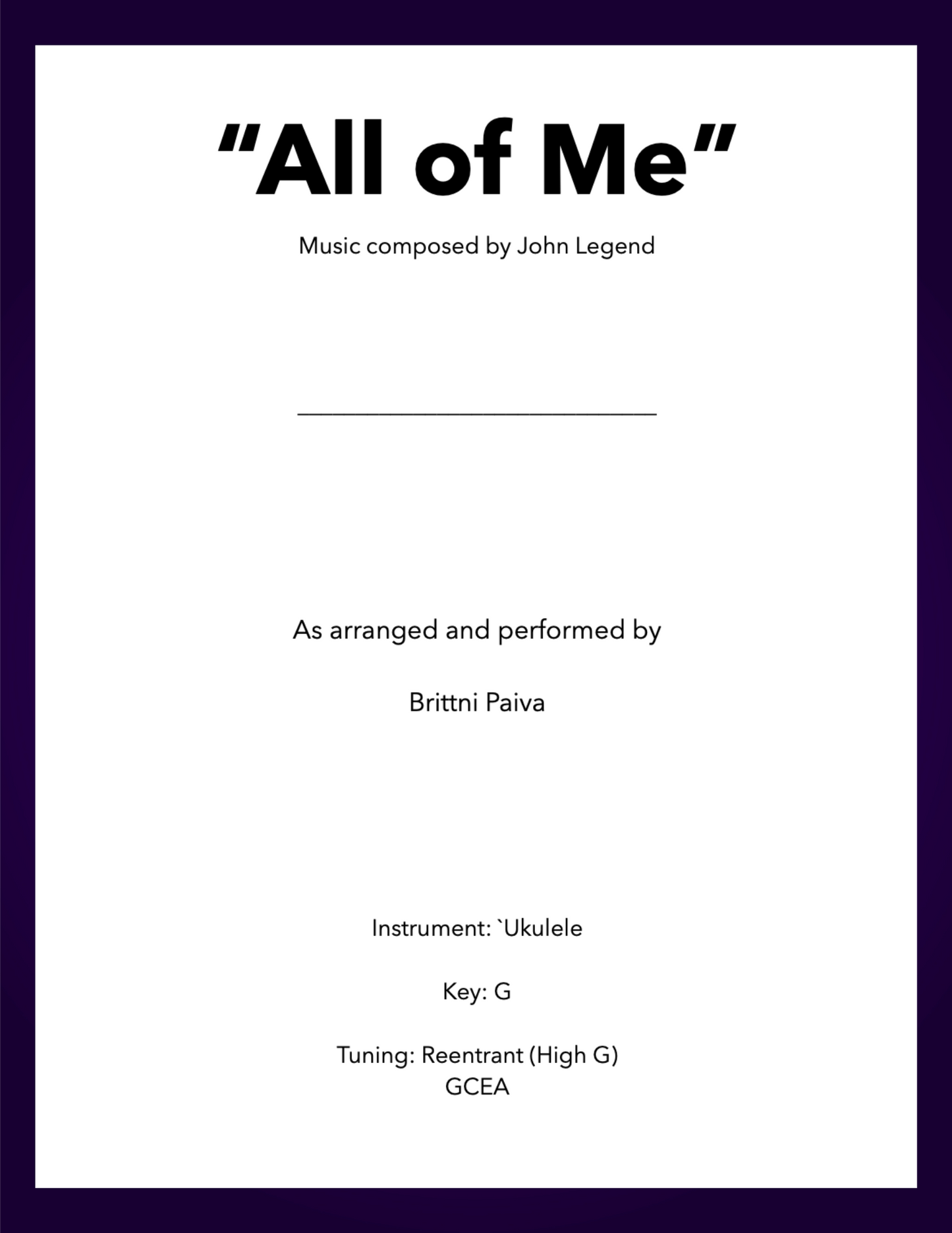 [Ukulele Tab] "All of Me" - John Legend